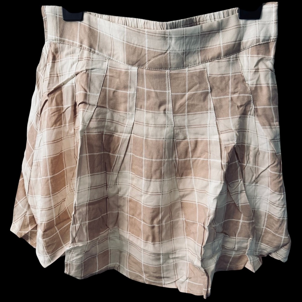 Promesa Plaid Mini Skirt NWT Small Beige Cream Pleated Preppy Academia Coquette
